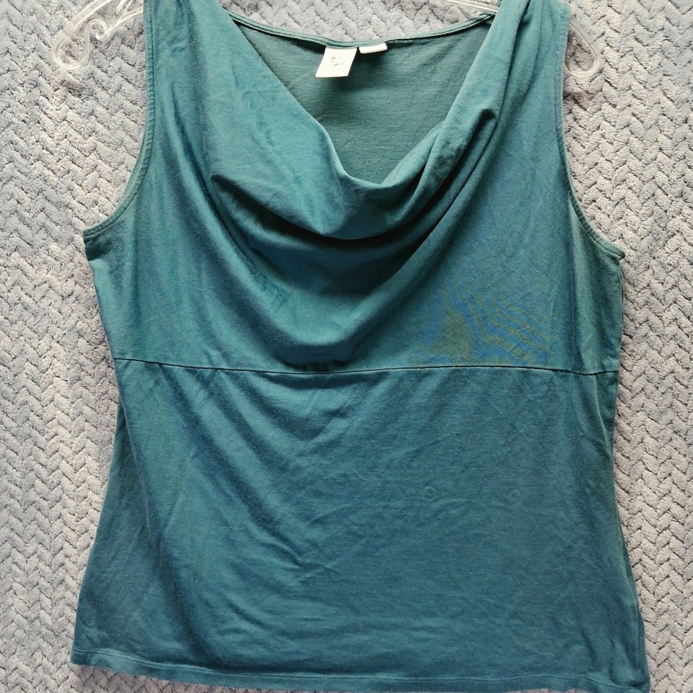 Apt. 9 Teal Green Silk Cotton Cowl Neck Sleeveless Empire Waist Top Large